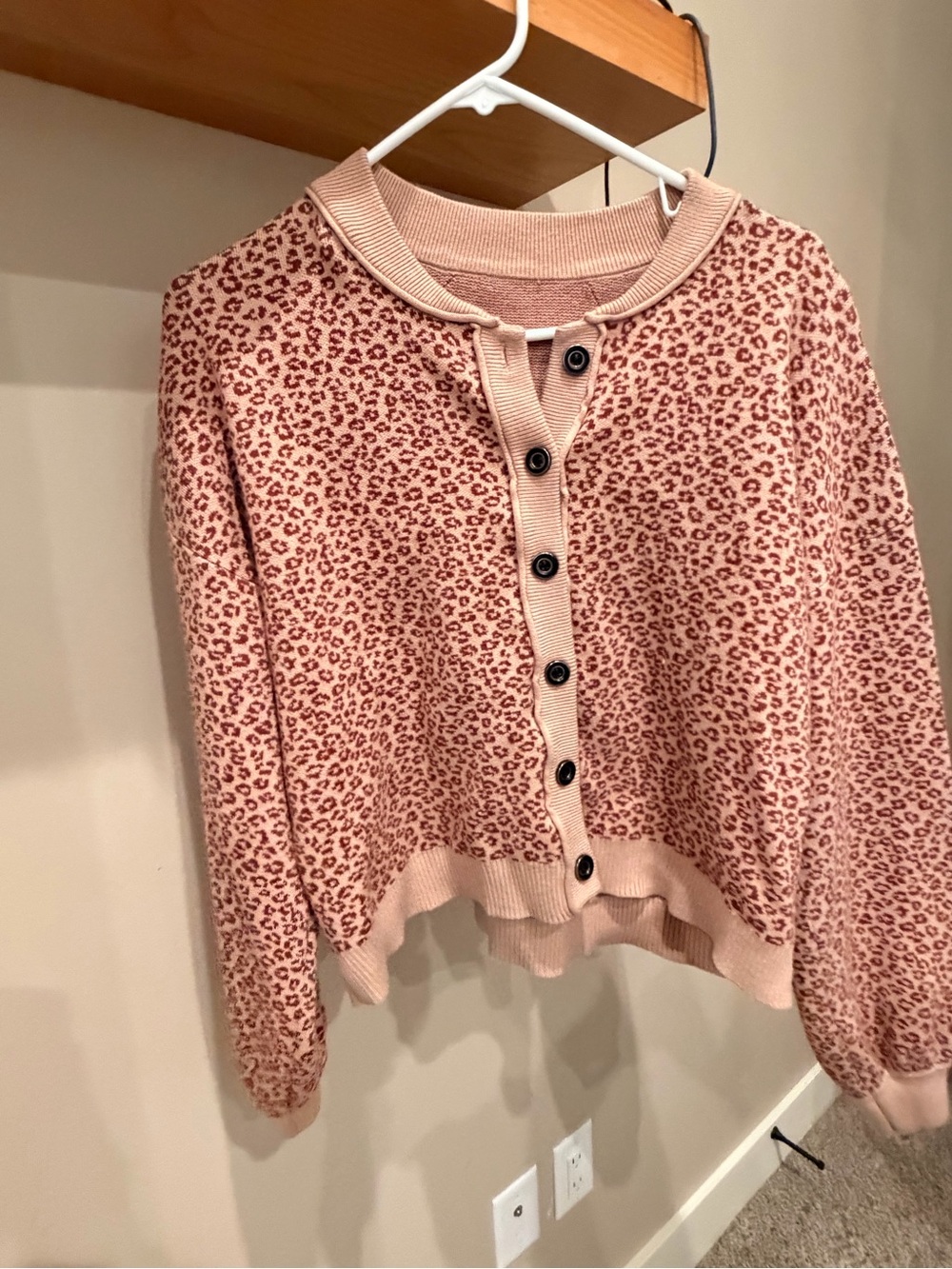 Pink Leopard Print Button-Front Women's Sweater
